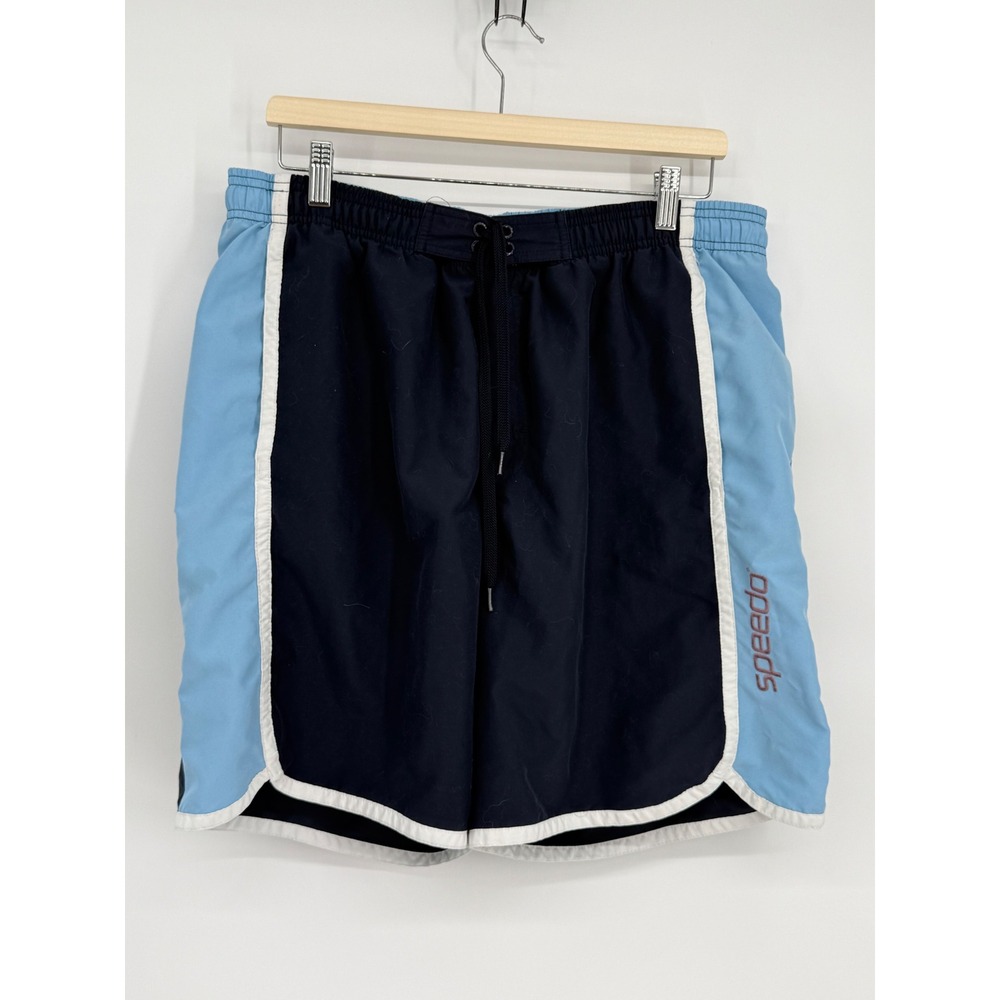 VTG Speedo‎ Men's Swim Trunks Navy Blue Light Blue Athletic Shorts Sz M